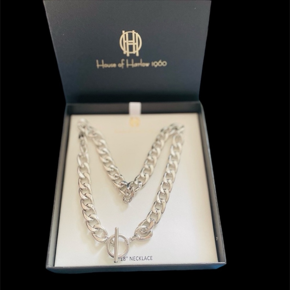HOUSE OF HARLOW 1960 - Silver Tone Chain Link 18” Toggle Necklace NIB - Picture 3 of 3